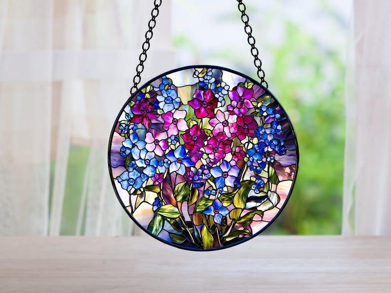 Faux Stained Glass Larkspur Flowers Acrylic Suncatcher, Peony Suncatcher, Wildflower Suncatcher, Flower Lover Gift, Gardening Lover, Home Decoration