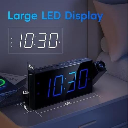 Digital projection alarm clock for bedroom - large LED display, 180° rotatable projector, Level 5 dimmer, children and seniors with heavy sleep sleepiness