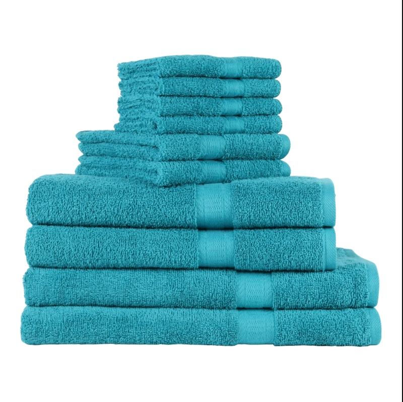 Solid Adult 10-Piece Towel Set, Turquoise and Gray