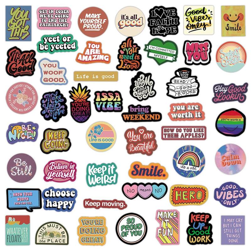 50pcs set English Inspirational Series Graffiti Sticker,  Self-adhesive Decorative Stickers, Diy Decals For Water Bottle, Laptop, Phone Case, Scrapbooking, Journal Making