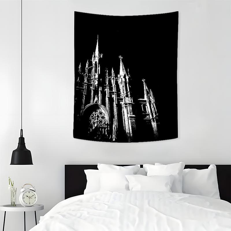 Gothic Cathedral Night Pattern Tapestry, 1 Count Aesthetic Wall Hanging Decor, Polyester Tapestry for Bedroom Home Office Decor