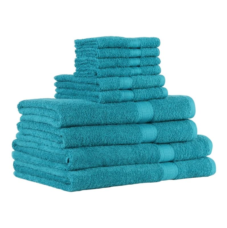 Solid Adult 10-Piece Towel Set, Turquoise and Gray