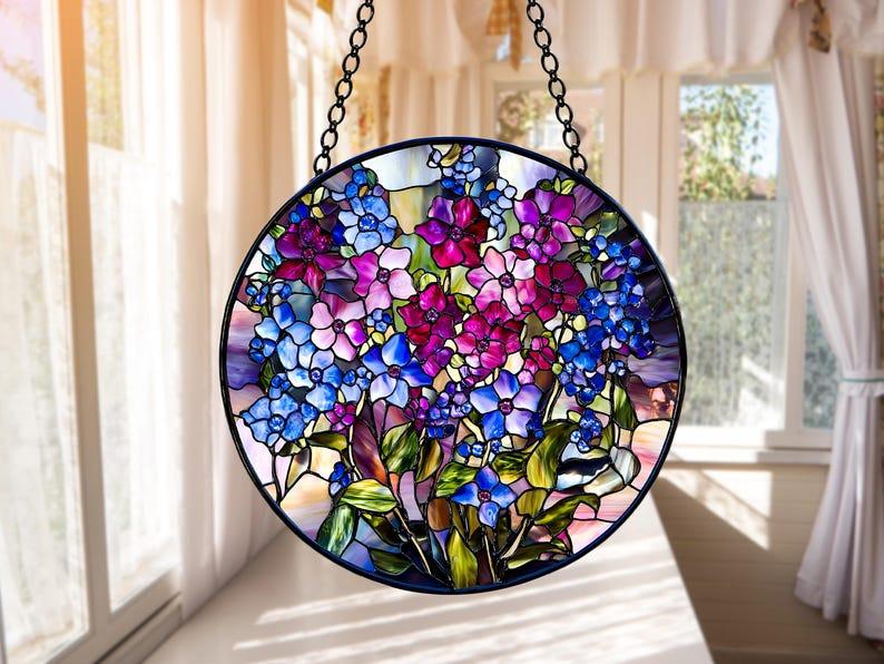 Faux Stained Glass Larkspur Flowers Acrylic Suncatcher, Peony Suncatcher, Wildflower Suncatcher, Flower Lover Gift, Gardening Lover, Home Decoration