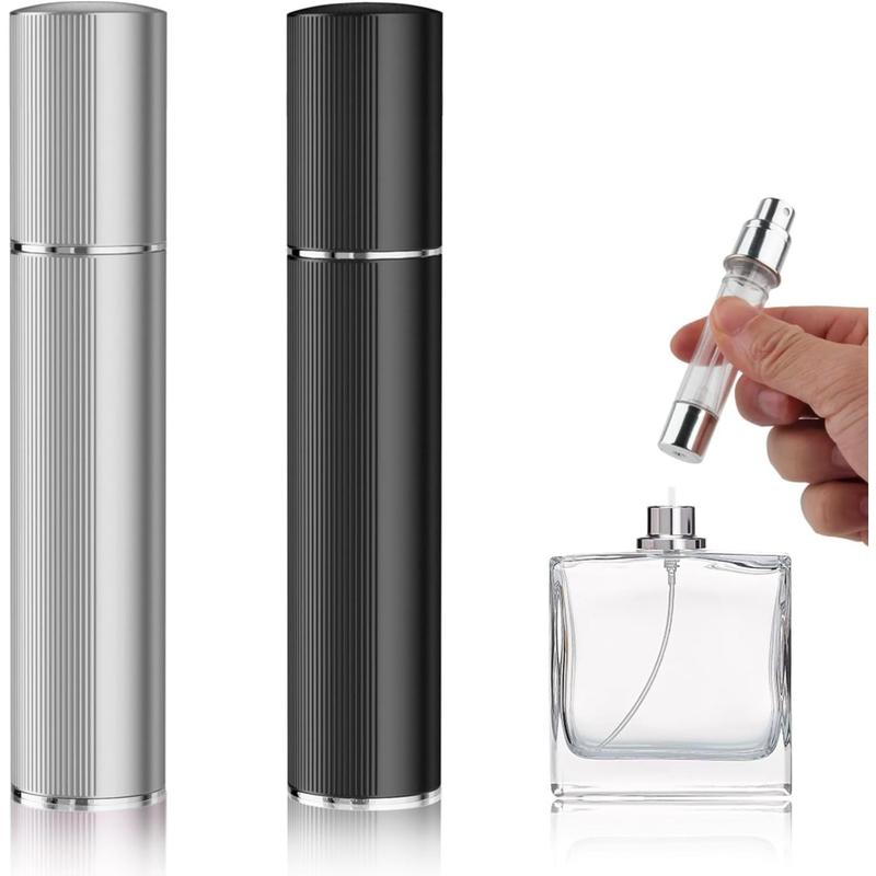 2Pcs 8ml mini perfume travel refillable atomizer cologne sprayer bottle perfume sampler travel essentials for women (Black&Sliver)