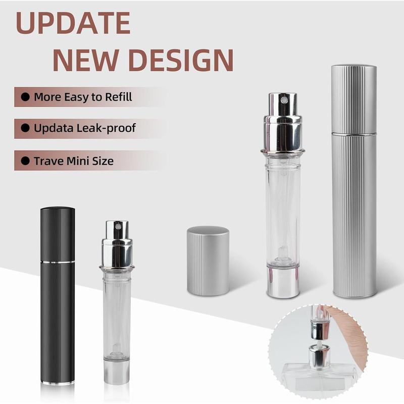 2Pcs 8ml mini perfume travel refillable atomizer cologne sprayer bottle perfume sampler travel essentials for women (Black&Sliver)