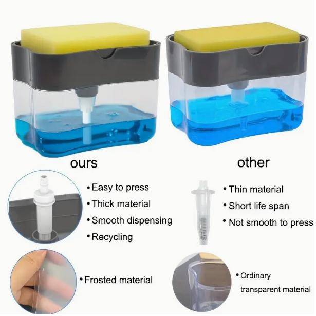 1 Set Kitchen Soap Dispenser with Leak-Proof Dish Soap Pump & Sponge Holder -Stylish Finish, Easy-Pump Action, CompleteSink Organization Solution, Includes Durable Sponge