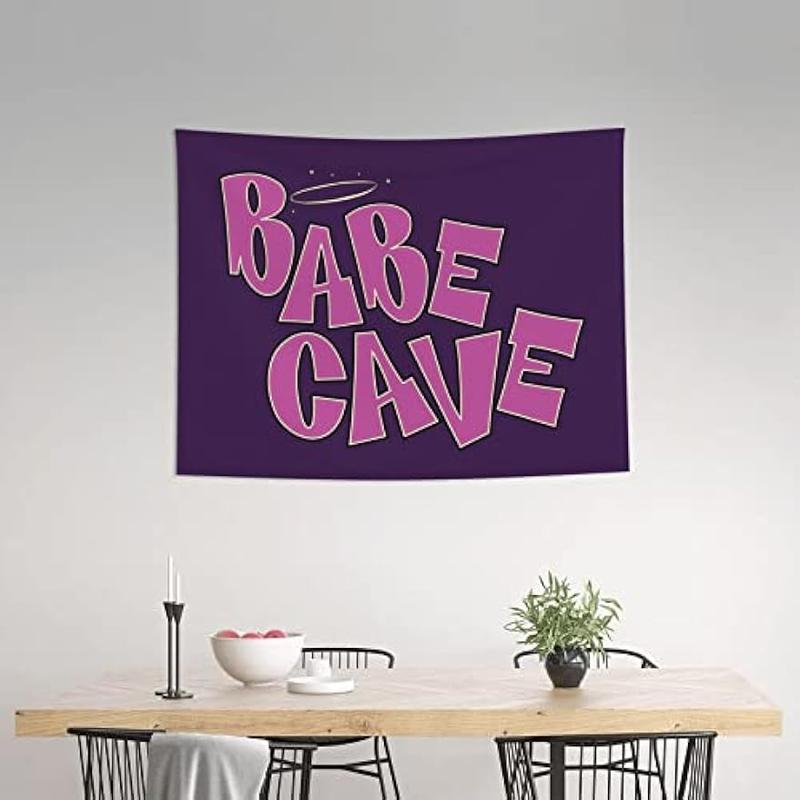 Babe Cave Tapestry Preppy Cute Pink Tapestries Aesthetic Wall Hanging Banner For Teen Girl College Dorm Bedroom Living Room Party Decoration