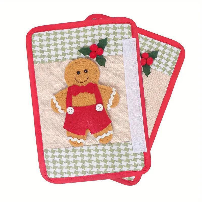 Gingerbread Man Design Refrigerator Handle Cover, 2 Counts set Cute Christmas Door Grip, Creative Holiday Decor for Home Appliances