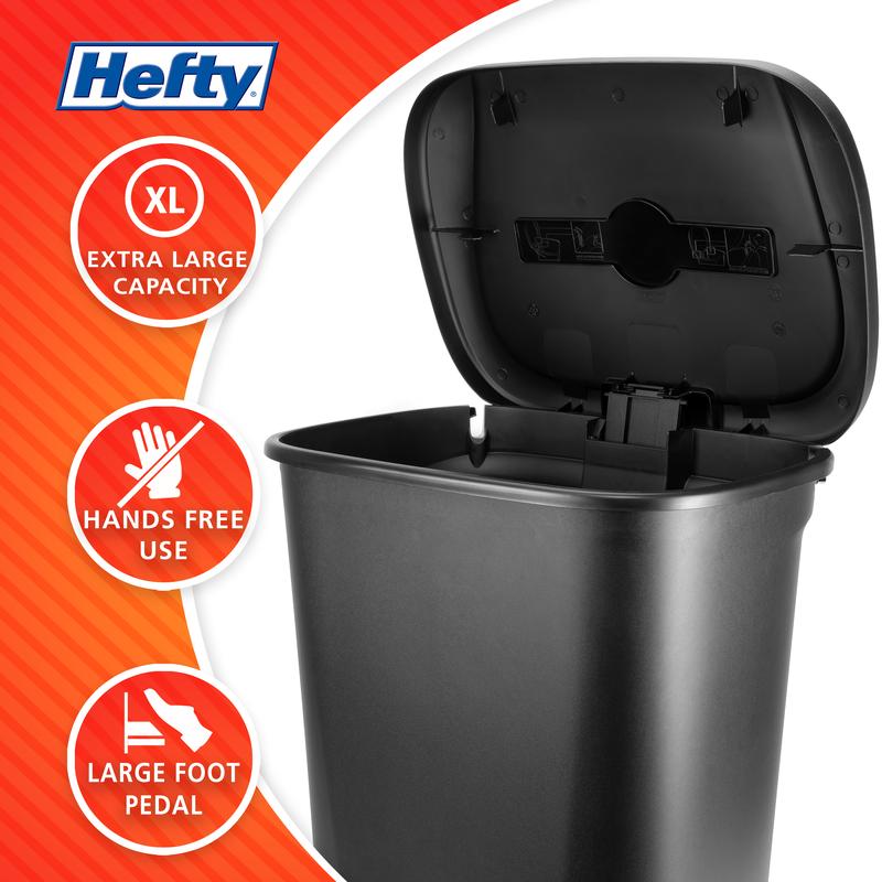 Hefty 20.4 Gallon Step-On Trash Can, Plastic Extra Large Kitchen Trash Can, Black