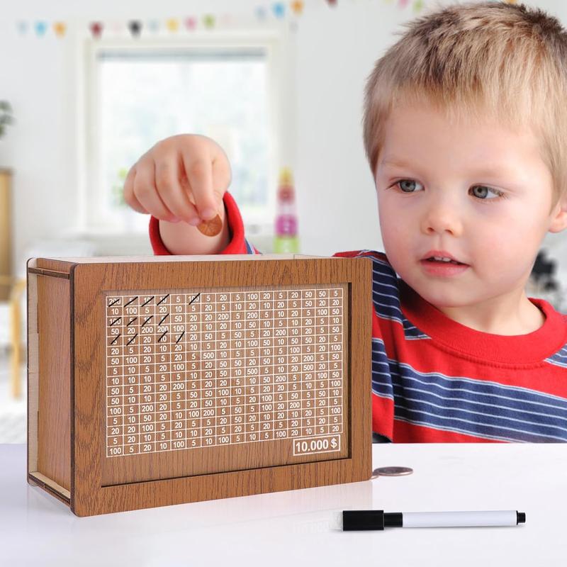 Money Saving Box Savings Challenge Box Wooden Cash Vault Money Box Challenge Piggy Bank Saving Box Cash Money Save Box for Kids