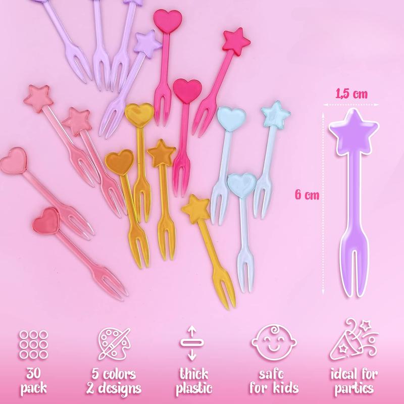 Forks for Kids – 30 - Picks for Kids Fruit Forks Bento Box Picks Reusable Mini Toothpick Sticks Heart Dessert Forks for Children Party Bento Lunch Box Disposable