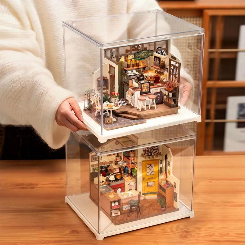 Rolife Miniature House Display Box DF03L Rolife Dust Cover-Display Case for Collectibles and Shoes Storage, Clear Storage Bins with Doors for 3D Puzzles, DIY Miniature House Kits, Book Nook Kits, Blind Box Action Figures (11.3''x9.6''x9.3'')