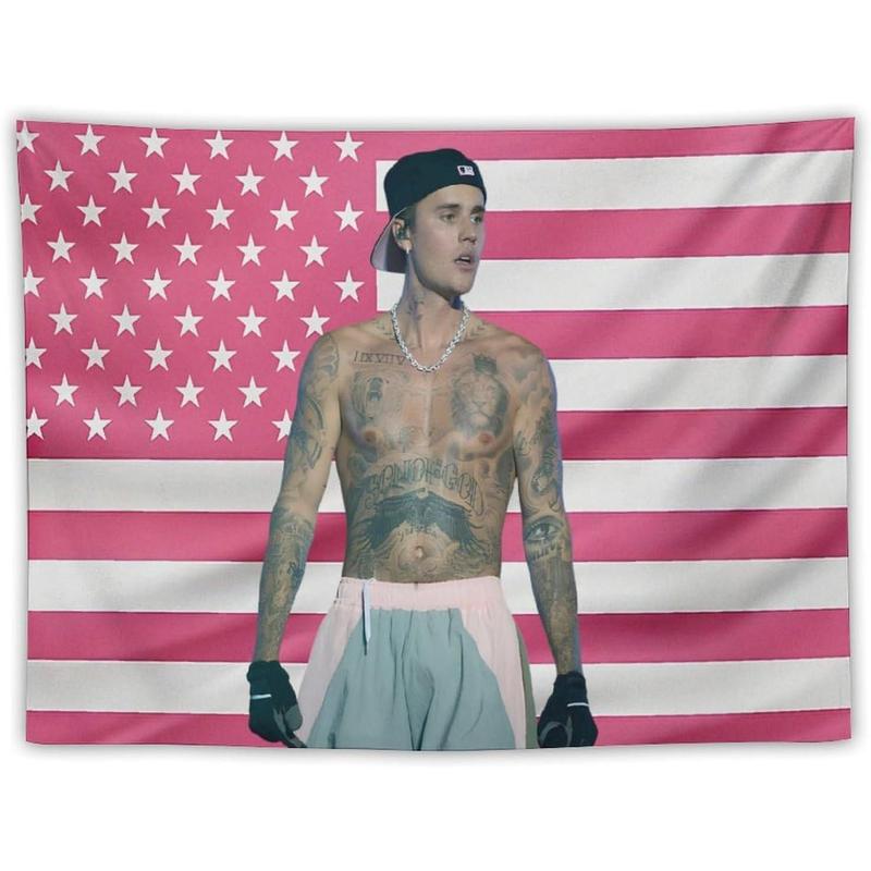 Justin Star Bieber Flag Tapestry Wall Tapestry Poster Suitable for College Dormitory Cave Bedroom Living Room Party Decoration Merch 40