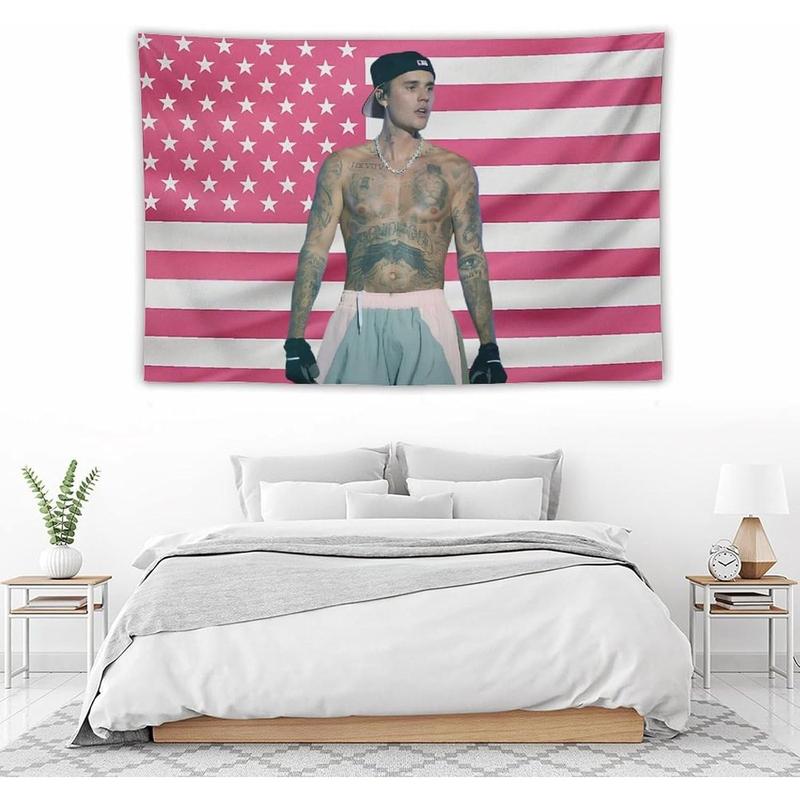 Justin Star Bieber Flag Tapestry Wall Tapestry Poster Suitable for College Dormitory Cave Bedroom Living Room Party Decoration Merch 40