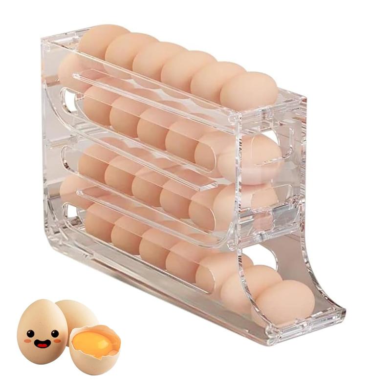 Transparent 30-Egg Refrigerator Organizer, Egg Storage Box, Auto-Rolling Egg Dispenser, Space-Saving 4-Tier Egg Holder, Large Capacity Egg Storage Rack