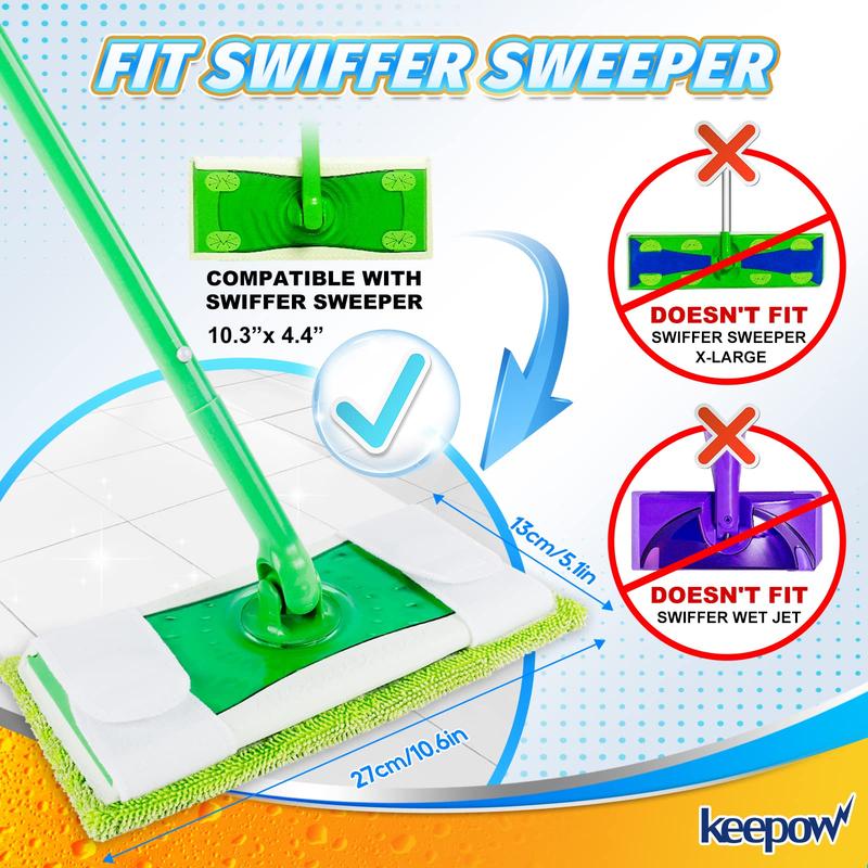 KEEPOW Reusable Wet Pads Compatible with Swiffer Sweeper Mop, Dry Sweeping Cloths, Washable Microfiber Mop Wet Pads Refills for Hard-Surface Hardwood Floor Cleaning, 4-Pack