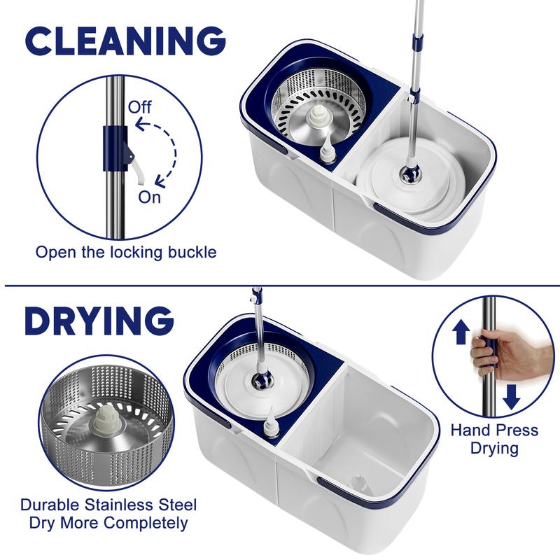 SuperFitu Double Bucket Spin Mop and Bucket System for Clean Water and Sewage Separation - Pet, Cleaning Light wet  mop