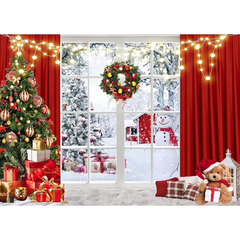 7x5ft Christmas Backdrop- Christmas Window Backdrop for Photography Xmas New Year Merry Background Christmas Family Holiday Party