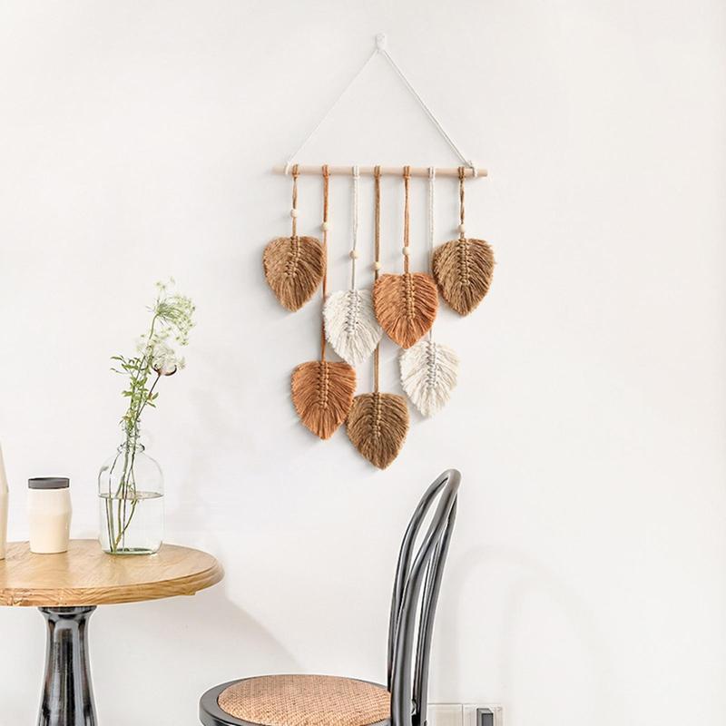 Boho Style Leaf Shaped Wall Hanging Home Decor, Creative Handmade Woven Rope Wall Art, Wall Decor For Living Room & Bedroom, Spring Hanging Decor for Home, Spring Decor 2024