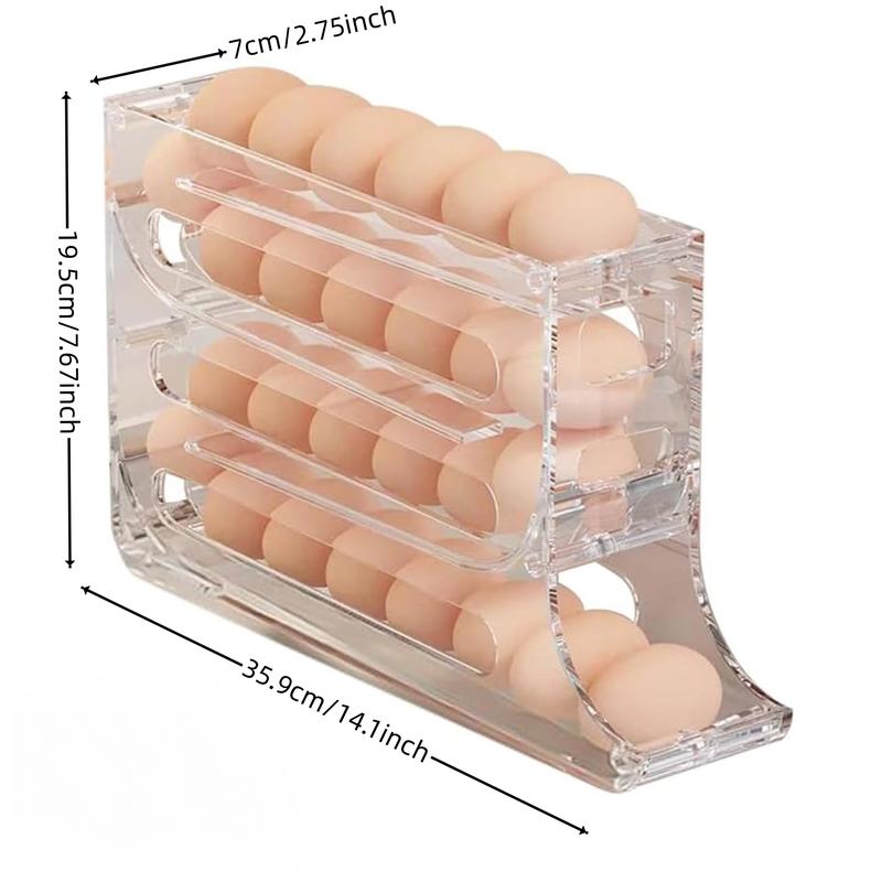 Transparent 30-Egg Refrigerator Organizer, Egg Storage Box, Auto-Rolling Egg Dispenser, Space-Saving 4-Tier Egg Holder, Large Capacity Egg Storage Rack