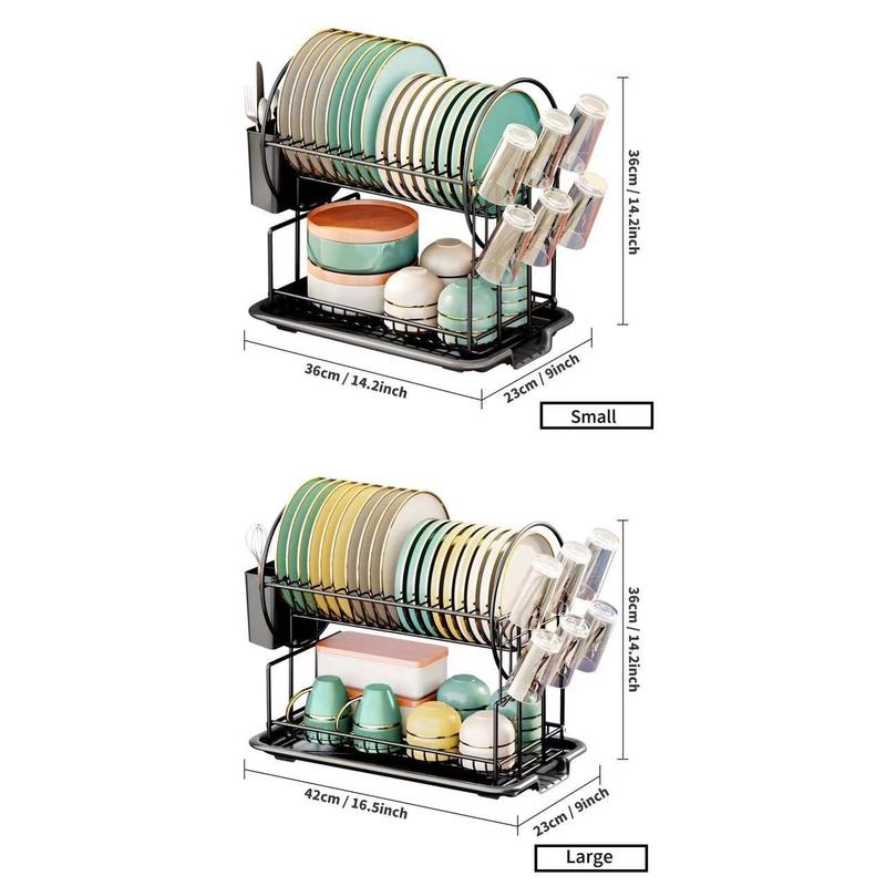 Double Layer Dish Storage Rack, 1 Count Kitchen Countertop Large Capacity Storage Drain Rack, Tableware Rests for Pots Dishes Bowls Cups, Summer for Gift