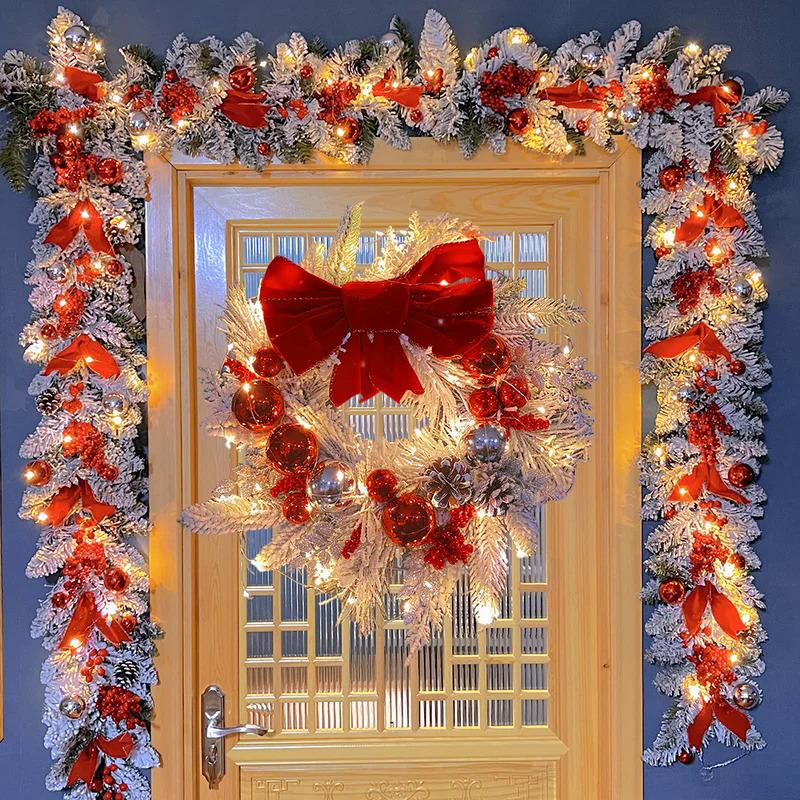 Christmas Wreath Rattan Set Christmas Decoration 2025 Red Bow Wreath For Front Door Xmas Decor Flower Garland Outdoor Home Decor Ornaments christmas 2024 ornament glass cleaner heavy leather apron