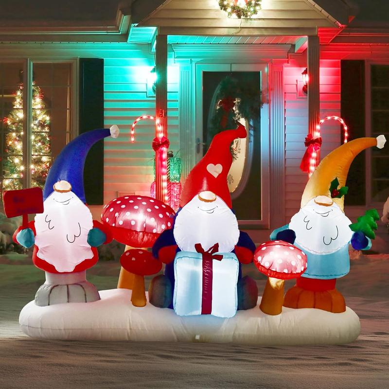 Christmas inflatable decorations -7ft long x 4ft high Inflatable Three Christmas Gnomes Elves,Christmas inflatable decoration with LED lights, Christmas holiday inflatable outdoor yard decoration party garden