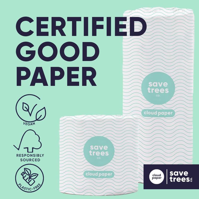 Cloud Paper | Save Trees Co. Bamboo Paper Towels 6pk - 750 Sheets Unbleached Paper Towels Rolls Ultra Absorbent & Durable Eco-Friendly Paper Towels - FSC-Certified,Chlorine-Free Recycled Paper Towels