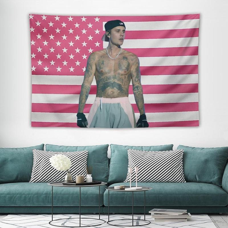 Justin Star Bieber Flag Tapestry Wall Tapestry Poster Suitable for College Dormitory Cave Bedroom Living Room Party Decoration Merch 40