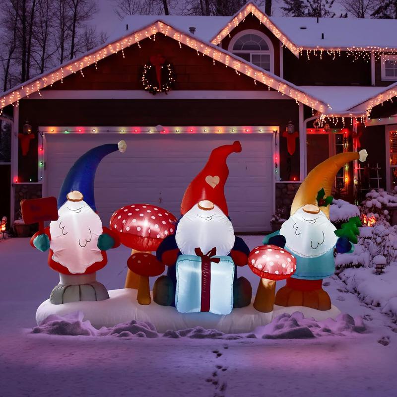 Christmas inflatable decorations -7ft long x 4ft high Inflatable Three Christmas Gnomes Elves,Christmas inflatable decoration with LED lights, Christmas holiday inflatable outdoor yard decoration party garden