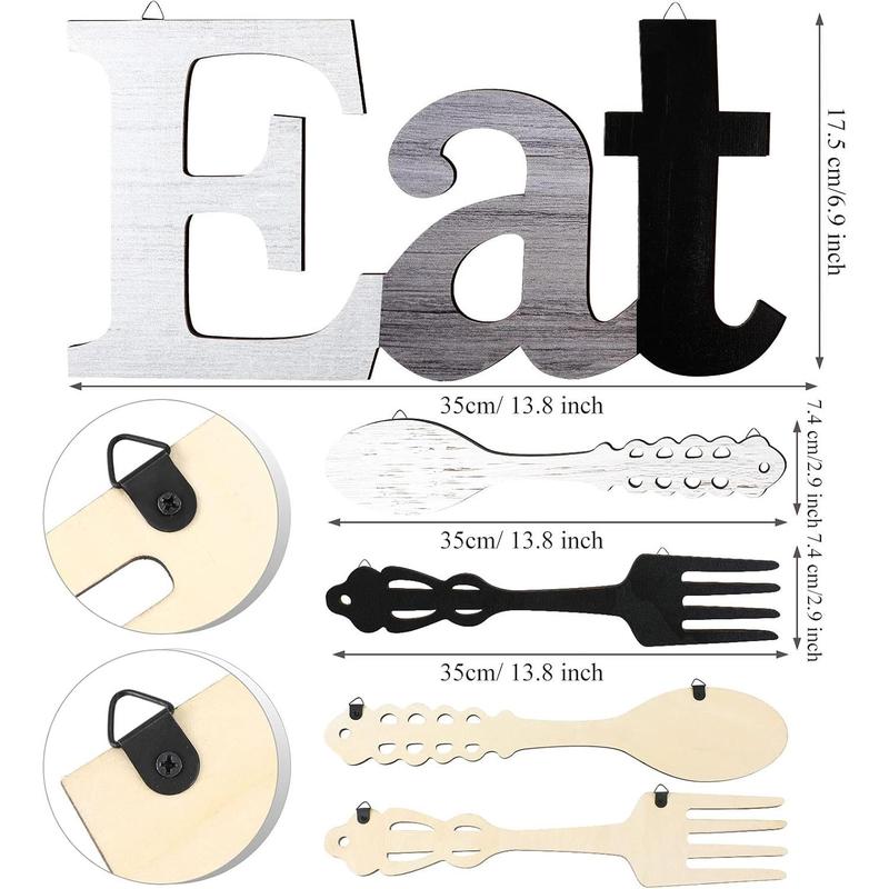 Set of EAT Sign, Fork and Spoon Wall Decor, Rustic Wood Eat Decoration, Cute Eat Letters for Kitchen and Home, Decorative Hanging Wooden Letters, Country Wall Art for Dining Room (Stylish Colors)