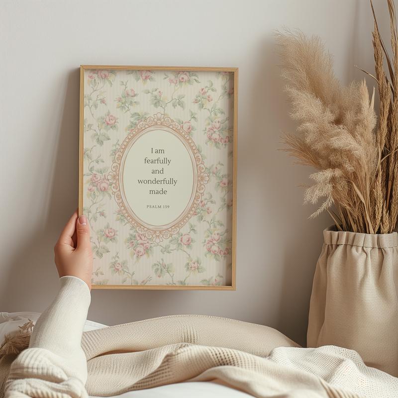 Psalm 139 Poster No Frame, Fearfully and Wonderfully Made, Pink Christian  Nursery Decor, Soft Vintage Cottagecore, Decor Home inspirational wall art