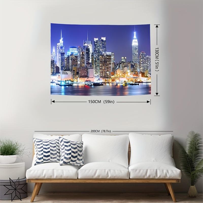 Vibrant Night City Landscape Polyester Tapestry - Blacklight Wall Hanging for Living Room, Bedroom, Office with Stunning Cityscape Design - Free Installation Package Included for Easy Setup