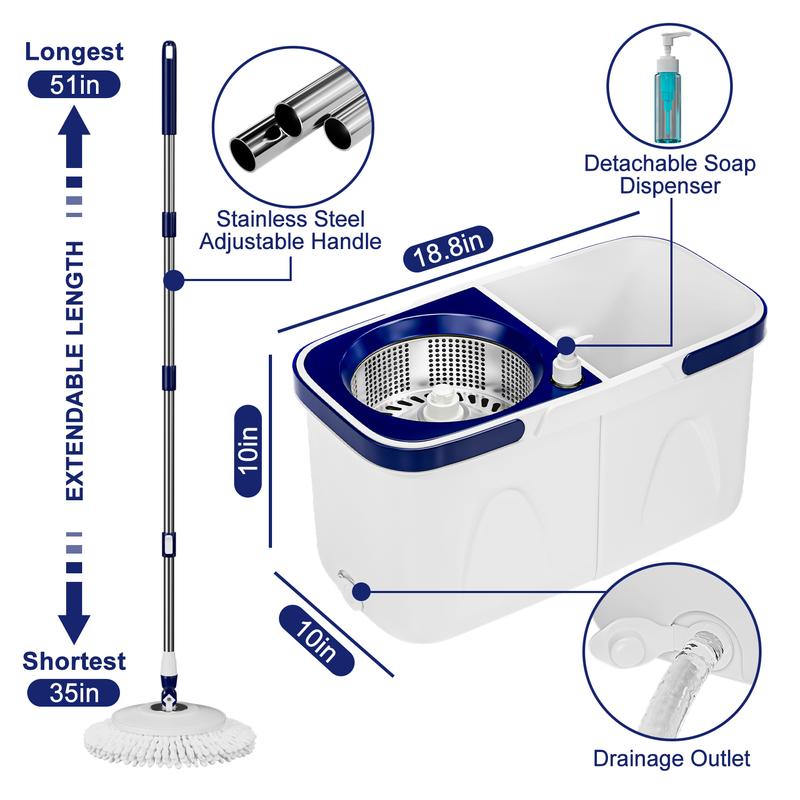 SuperFitu Double Bucket Spin Mop and Bucket System for Clean Water and Sewage Separation - Pet, Cleaning Light wet  mop