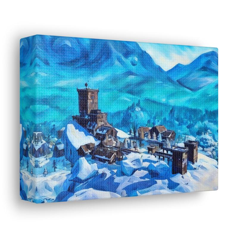 Polar Mountain Fort Canvas - Classic Game Inspired Snowy Mountain Painting Artwork Decor