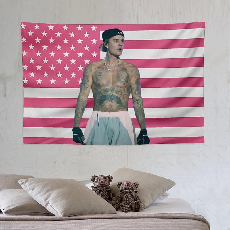 Justin Star Bieber Flag Tapestry Wall Tapestry Poster Suitable for College Dormitory Cave Bedroom Living Room Party Decoration Merch 40