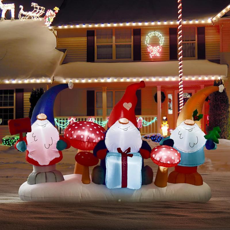 Christmas inflatable decorations -7ft long x 4ft high Inflatable Three Christmas Gnomes Elves,Christmas inflatable decoration with LED lights, Christmas holiday inflatable outdoor yard decoration party garden