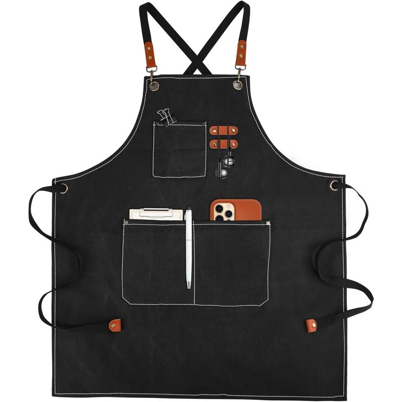 Cross-Back Chef Aprons for Men Women with Pockets,Cotton Canvas Adjustable Cooking Work Apron for Kitchen