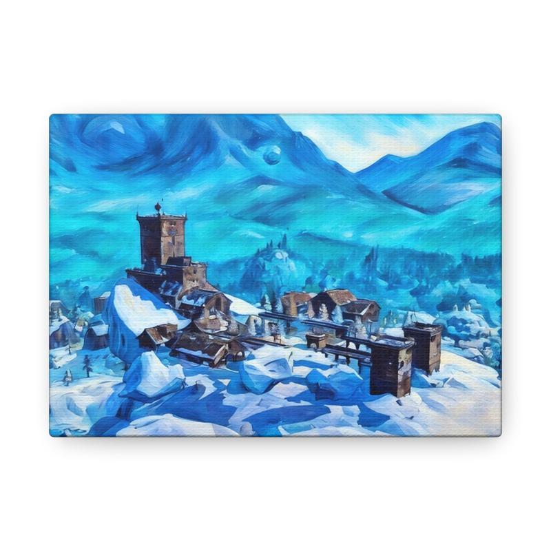 Polar Mountain Fort Canvas - Classic Game Inspired Snowy Mountain Painting Artwork Decor