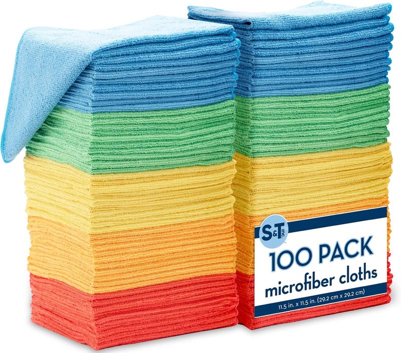 100 Pack Microfiber Cleaning Cloth, Bulk Microfiber Towel for Home, Reusable Microfiber Towels for Cars, Assorted, 11.5 in. x 11.5 in., 100 Count