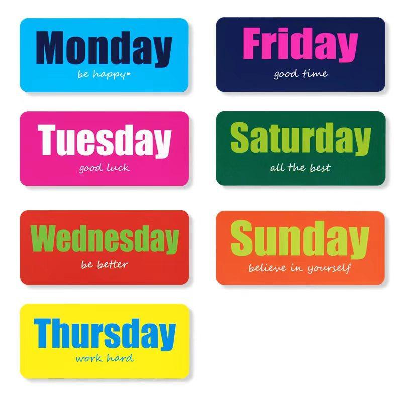 Weekdays Refrigerator Magnet, 7 Counts set Inspirational Positive Art Word Calendar Magnet, Days Of The Week Magnet for School Home Office Gift