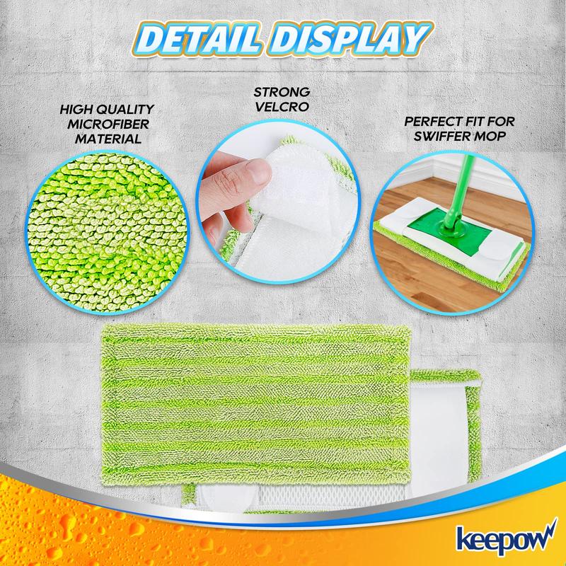 KEEPOW Reusable Wet Pads Compatible with Swiffer Sweeper Mop, Dry Sweeping Cloths, Washable Microfiber Mop Wet Pads Refills for Hard-Surface Hardwood Floor Cleaning, 4-Pack