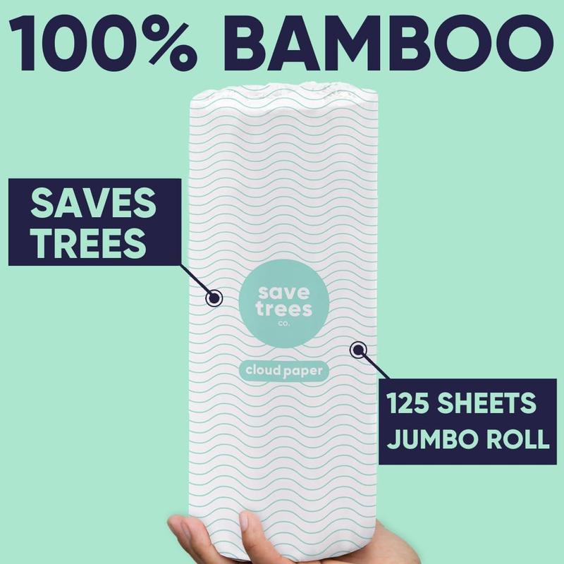 Cloud Paper | Save Trees Co. Bamboo Paper Towels 6pk - 750 Sheets Unbleached Paper Towels Rolls Ultra Absorbent & Durable Eco-Friendly Paper Towels - FSC-Certified,Chlorine-Free Recycled Paper Towels