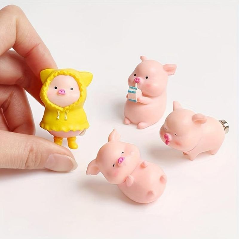 Cute Piggy Refrigerator Magnet, 6 Counts Cartoon Animal Decorative Magnet for Kitchen, Fridge Decorative Ornament, Summer Essentials