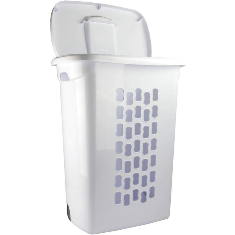 Ultra Wheeled Laundry Hamper with Lid, Handle and Wheels for Easy Rolling of Clothes to and from The Laundry Room, Plastic, White, 1-Pack