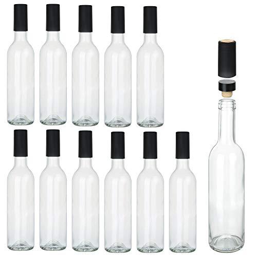 12 oz Glass Bottles With Cork Lids,Home Brewing Bottles Juicing Bottles With Caps Shrink Capsules,Clear Beveage Bottles For Sparkling Wine,Kefir,Food Storage,Leak Proof,Dishware Safe,12Pack