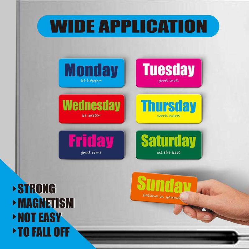 Weekdays Refrigerator Magnet, 7 Counts set Inspirational Positive Art Word Calendar Magnet, Days Of The Week Magnet for School Home Office Gift