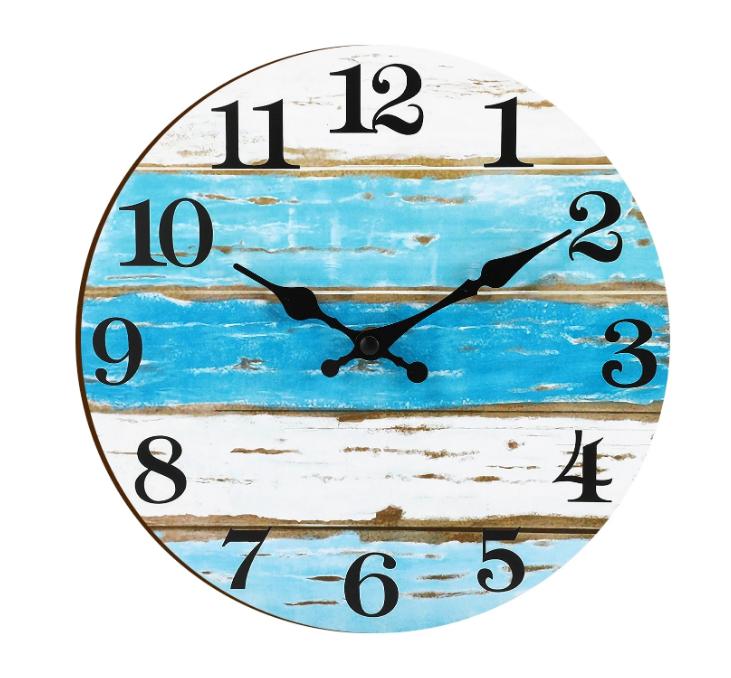 10 Inch Wall Clock,Beach Outdoor Clock for Patio,Wooden Round Wall Clock Battery Operated,Non Ticking Coastal Themed Decor Wall Clock for Lake House,Home,Kitchen,Pool,Bathroom