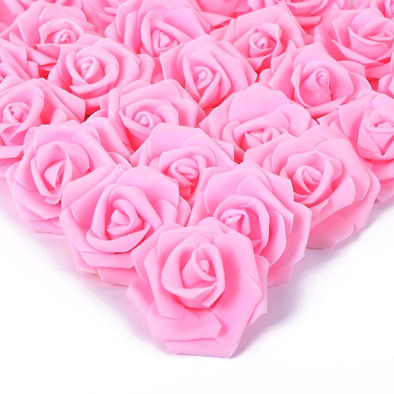 100 pieces Pink Roses Artificial Flowers Pink Foam Roses Heads Bulk Pink Flowers Artificial Roses for Baby Shower Decorations Decorative Fruit