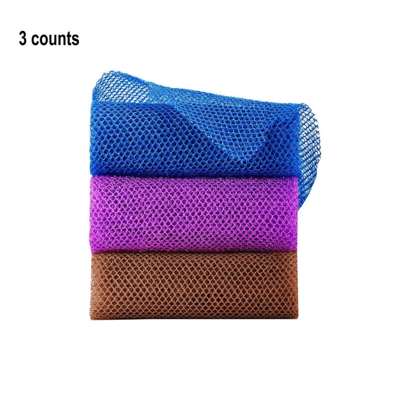 Mesh Bath Loofahs, 3 Counts set Reusable Soft Exfoliating Body Scrubber, Bathing Accessories for Home Bathroom Hotel Salon